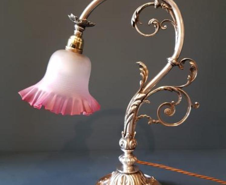 Late Victorian Silver Plated Table Lamp and Shade - Image 2
