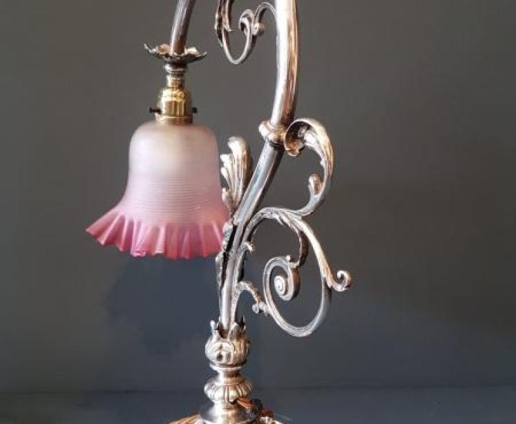 Late Victorian Silver Plated Table Lamp and Shade - Image 4