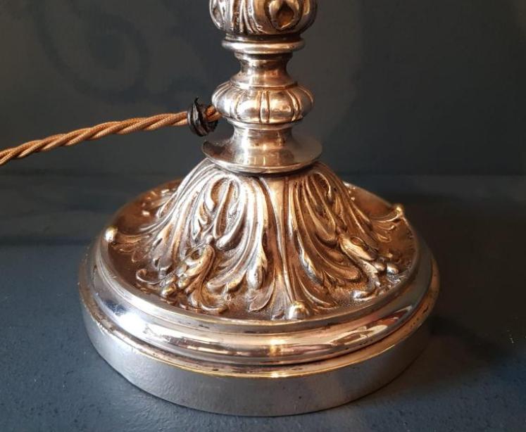 Late Victorian Silver Plated Table Lamp and Shade - Image 7