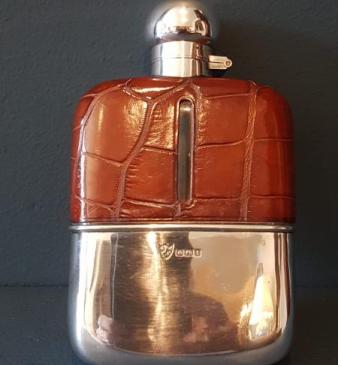 Silver and Crocodile Skin Hip Flask