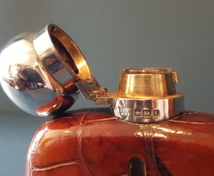 Silver and Crocodile Skin Hip Flask - Image 3