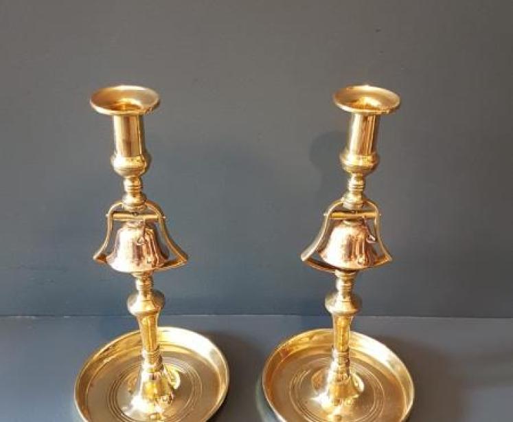 Matching Pair of George III Brass Tavern Candlesticks - Image 2