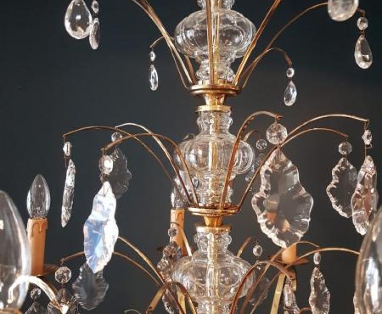 1920's Brass and Cut Crystal Chandelier - Image 3