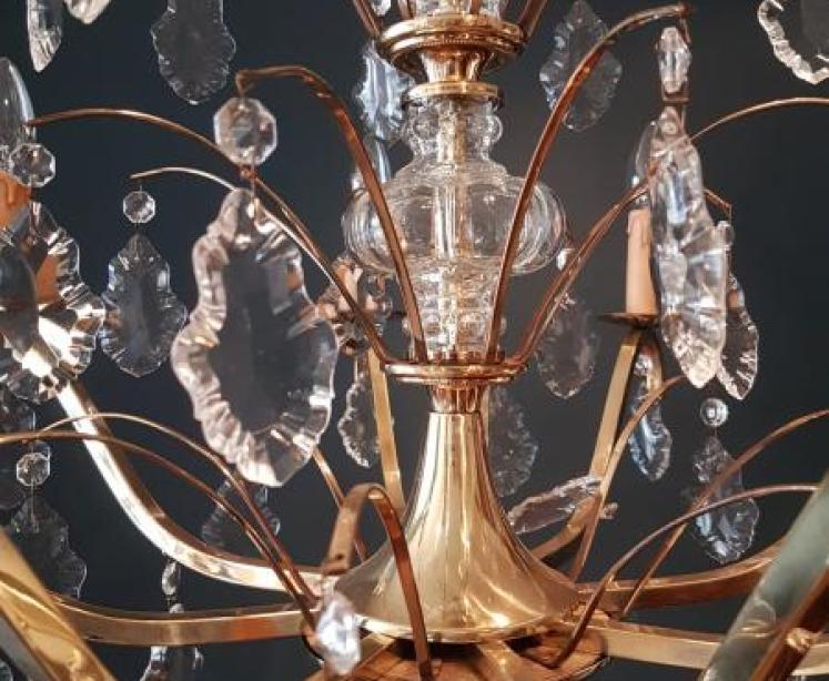 1920's Brass and Cut Crystal Chandelier - Image 7