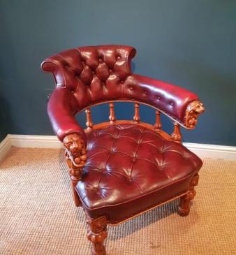 Early Victorian Oak Oxblood Hide Library Chair