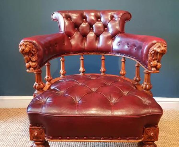 Early Victorian Oak Oxblood Hide Library Chair - Image 6