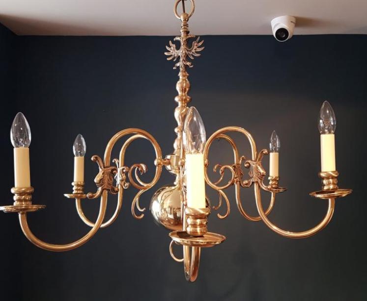 Fully Restored Edwardian Brass Six Arm Chandelier - Image 2