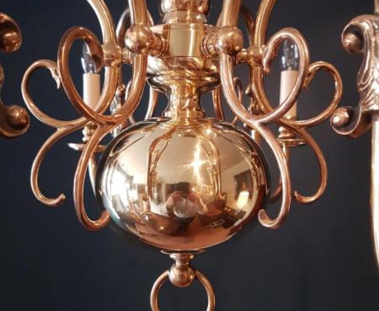 Fully Restored Edwardian Brass Six Arm Chandelier - Image 3