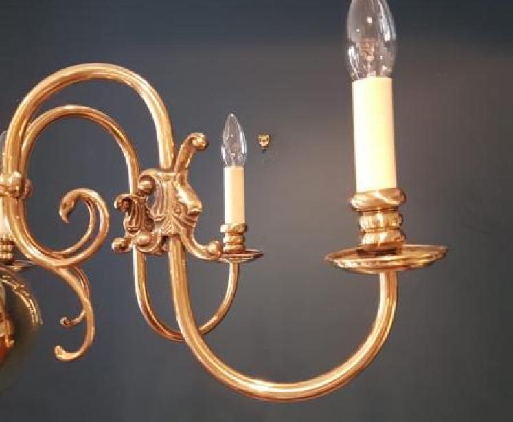 Fully Restored Edwardian Brass Six Arm Chandelier - Image 4