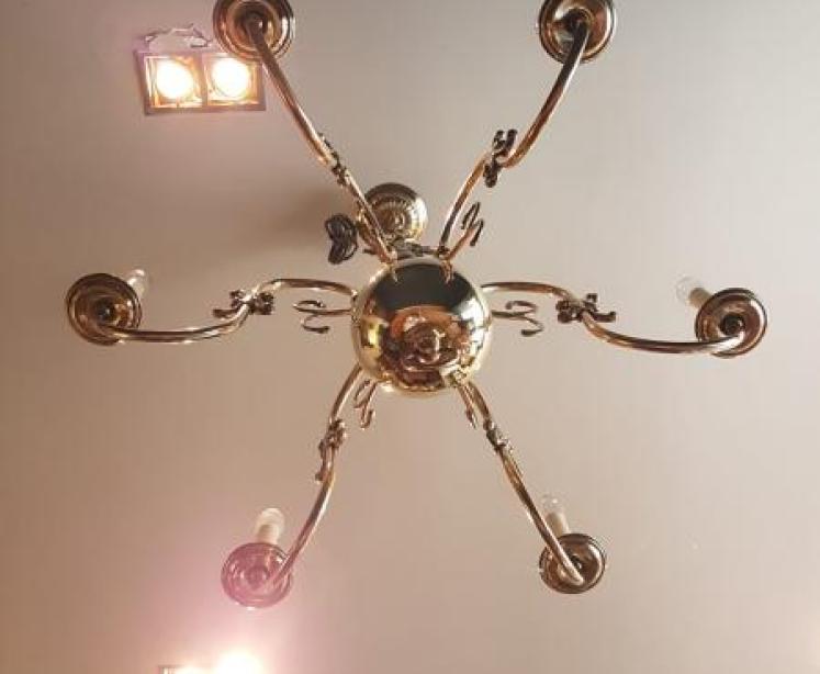 Fully Restored Edwardian Brass Six Arm Chandelier - Image 5