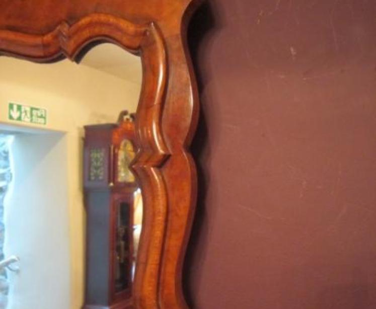Early Victorian Figured Walnut Shaped Top Mirror - Image 2