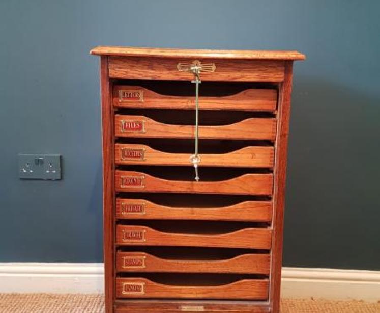 Edwardian Oak Tambour Front File Cabinet - Image 1