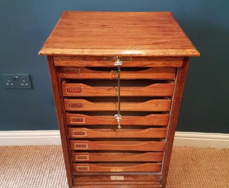 Edwardian Oak Tambour Front File Cabinet - Image 2