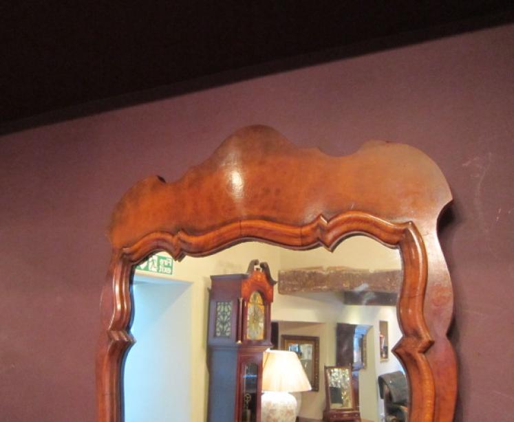 Early Victorian Figured Walnut Shaped Top Mirror - Image 4