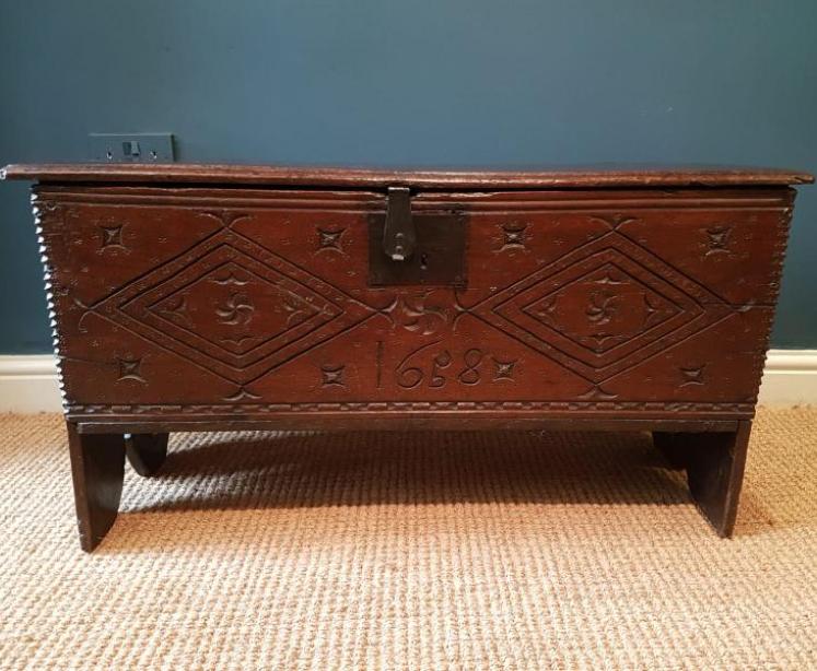 Period Oak Six Plank Coffer Dated 1658 - Image 2
