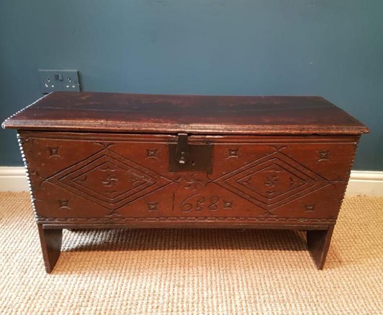 Period Oak Six Plank Coffer Dated 1658 - Image 6
