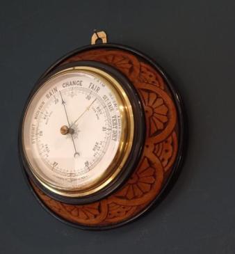 Mid Victorian Carved Oak & Ebony Barometer