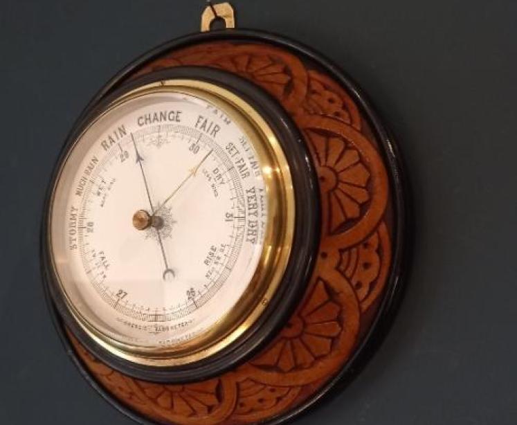 Mid Victorian Carved Oak & Ebony Barometer - Image 1