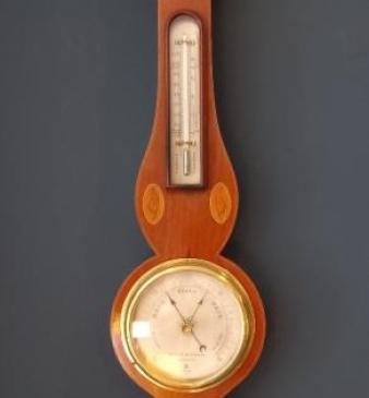 Superb Edwardian Sheraton Inlaid Banjo Barometer