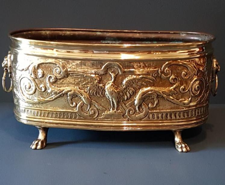 Victorian Embossed Brass Planter - Image 1
