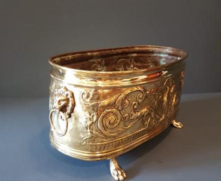 Victorian Embossed Brass Planter - Image 2