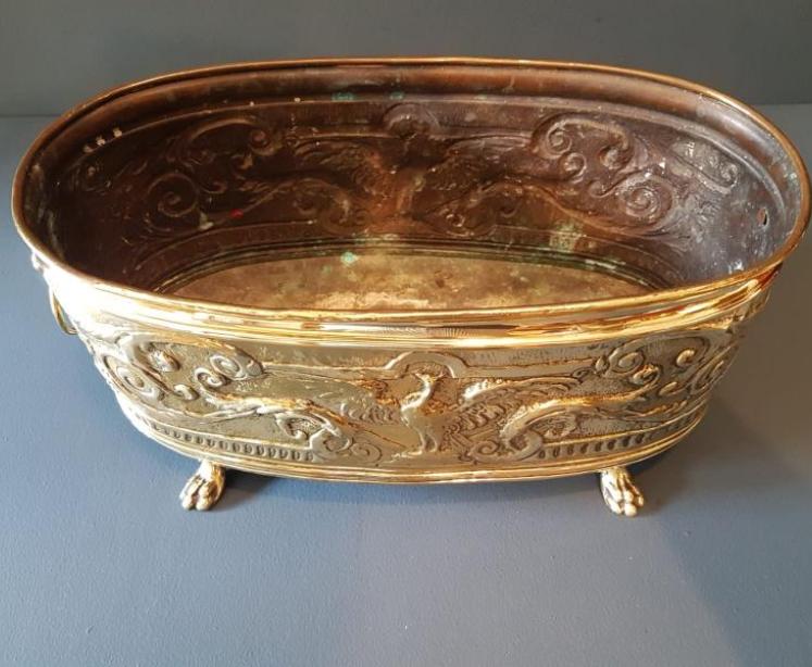Victorian Embossed Brass Planter - Image 7