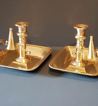 Matching Pair of Early Victorian Brass Chamber Sticks