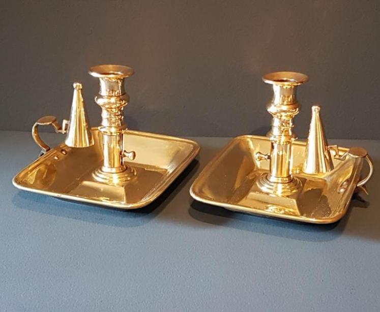 Matching Pair of Early Victorian Brass Chamber Sticks - Image 1