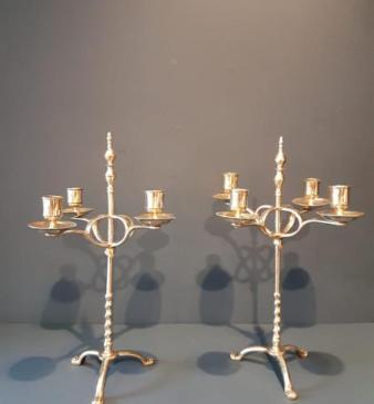  Pair of Victorian Brass Rise and Fall Candelabras 