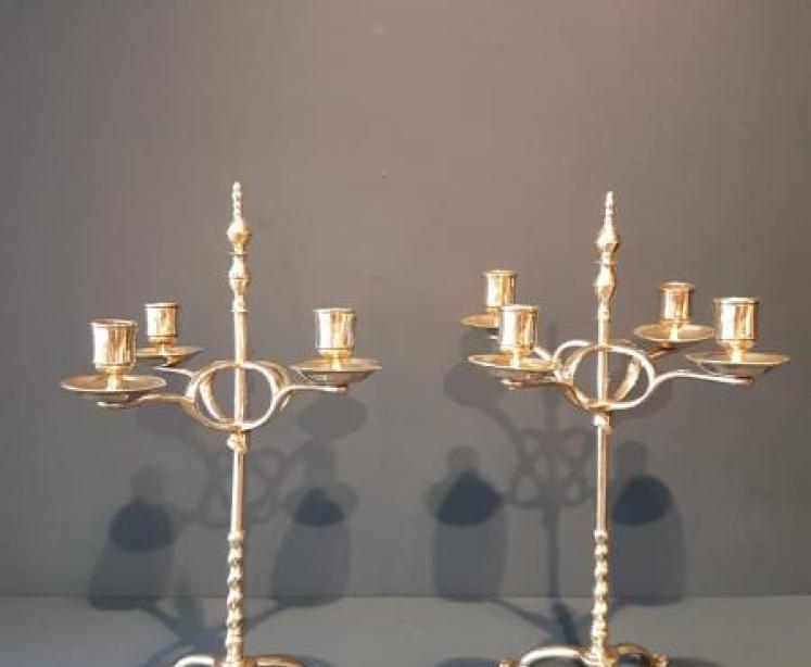  Pair of Victorian Brass Rise and Fall Candelabras  - Image 1