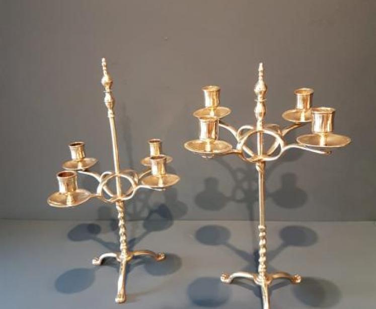  Pair of Victorian Brass Rise and Fall Candelabras  - Image 2