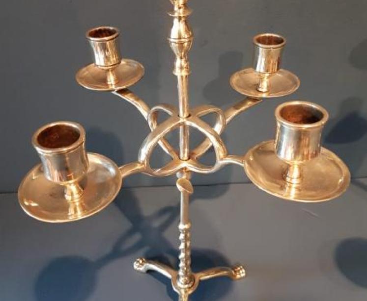  Pair of Victorian Brass Rise and Fall Candelabras  - Image 5