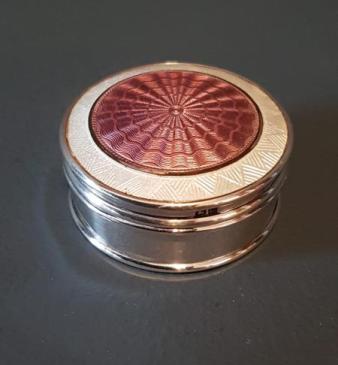 Engine Turned Silver and Enamel Pill Box