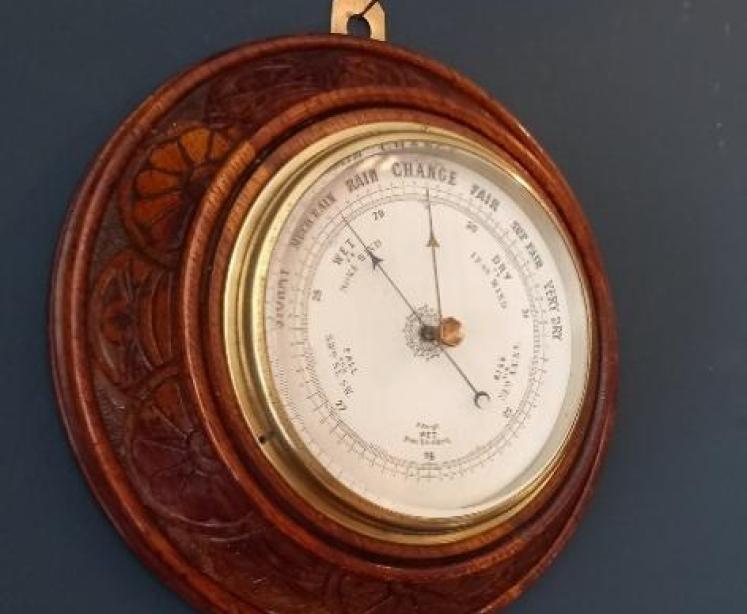  Victorian Carved Oak Surround Aneroid Barometer - Image 1