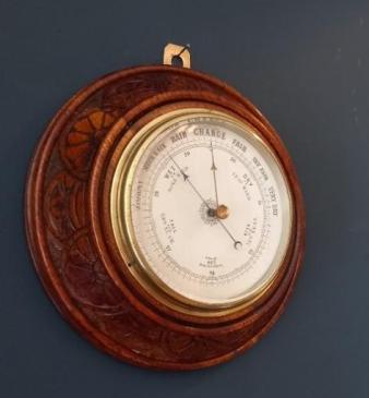  Victorian Carved Oak Surround Aneroid Barometer
