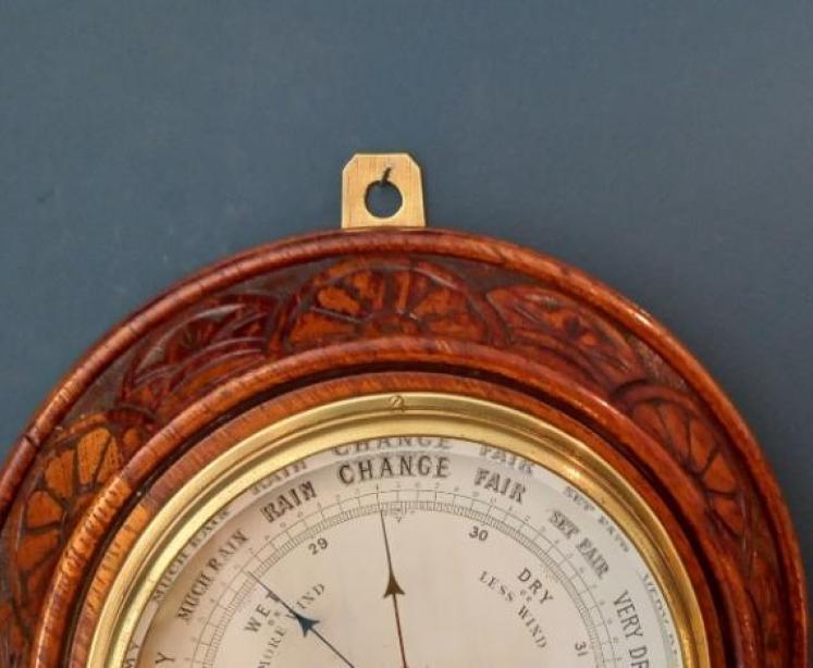  Victorian Carved Oak Surround Aneroid Barometer - Image 3