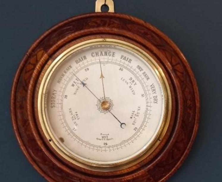  Victorian Carved Oak Surround Aneroid Barometer - Image 7