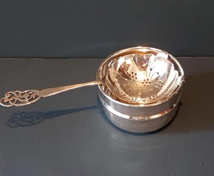 Silver Tea Strainer and Saucer - Image 1