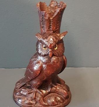 Victorian Black Forest Owl Spill Vase