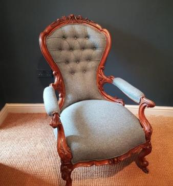 Victorian Carved Walnut Frame Open Arm Chair