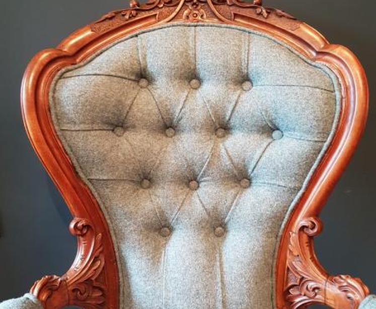 Victorian Carved Walnut Frame Open Arm Chair - Image 2