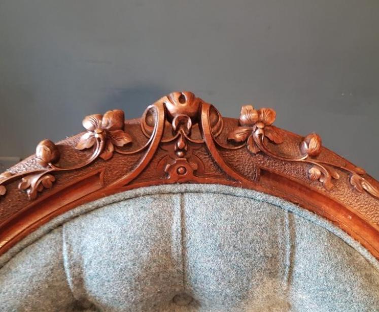 Victorian Carved Walnut Frame Open Arm Chair - Image 3