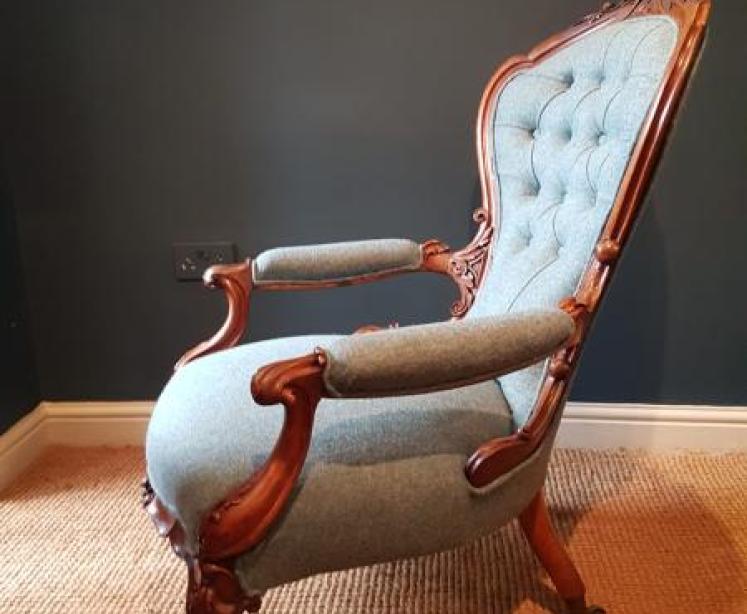 Victorian Carved Walnut Frame Open Arm Chair - Image 5