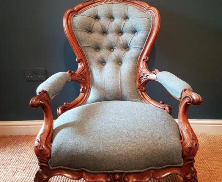 Victorian Carved Walnut Frame Open Arm Chair - Image 6