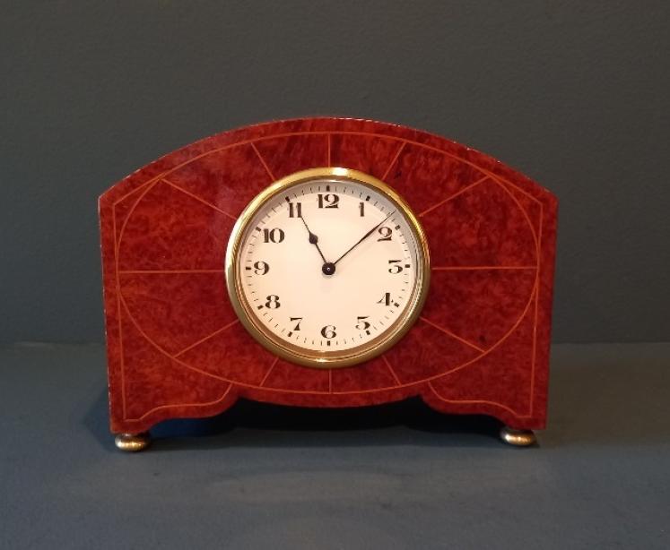 Edwardian Period Burr Walnut Sunburst Inlay Mantel Clock - Image 1