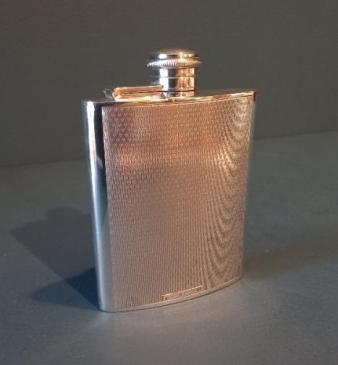 Edwardian Period Silver Engine Turned Hip Flask
