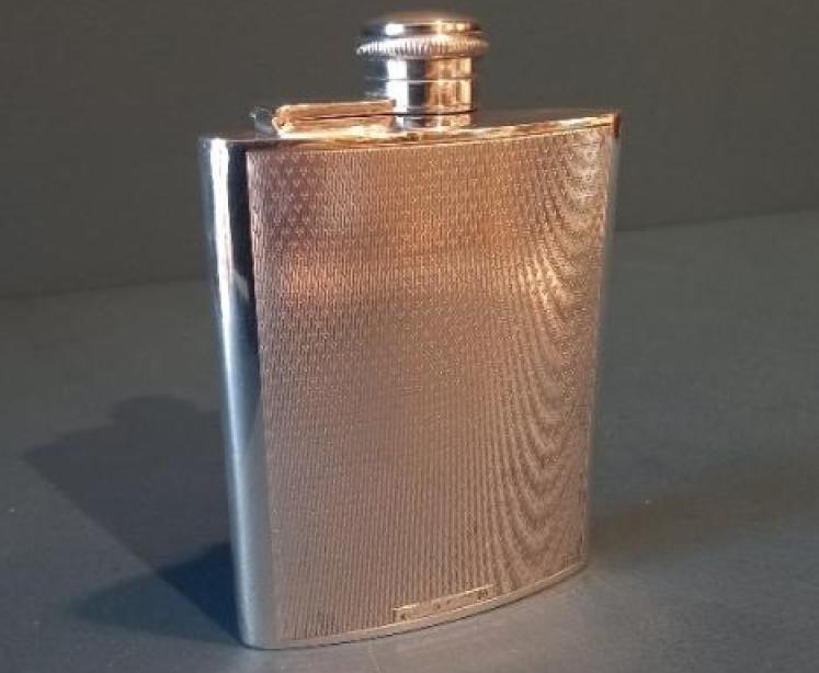 Edwardian Period Silver Engine Turned Hip Flask - Image 1