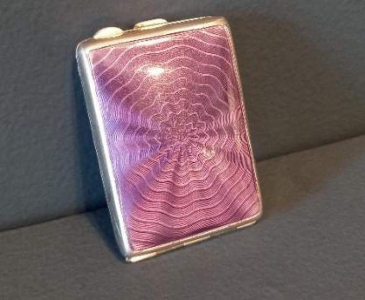 Fine George V Period Silver & Lilac Enamel Match Case - Image 2