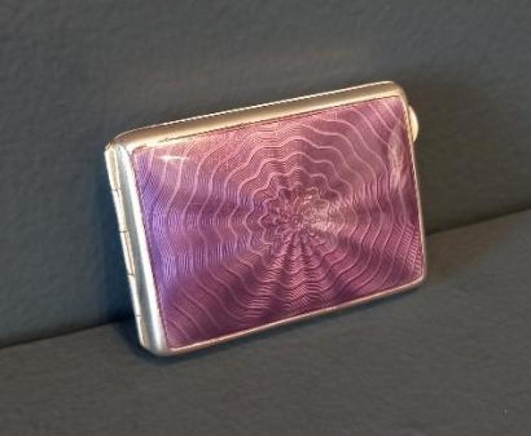 Fine George V Period Silver & Lilac Enamel Match Case - Image 6