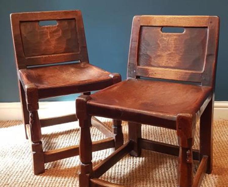 Outstanding Pair of 1930's Mouseman Bootroom Chairs - Image 1